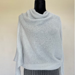 Gray handmade mohair sweater, Mohair pullover, Gray sweater, Soft bridal sweater, Knitted pullover, Light gray mohair poncho