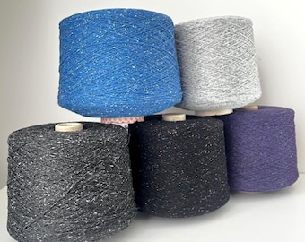 TWEED Wool silk yarn on cone Hand Knitting Machine Knitting Crochet Weaving 55/25/10/10% Merino/Silk/Vi/PA  750m/ 100g (820 yards/3.52oz)