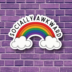 Kiss-Cut Stickers, Rainbow Socially Awkward Clouds, Laptop Decals, Planner Stickers, Waterproof Stickers, Vinyl Stickers