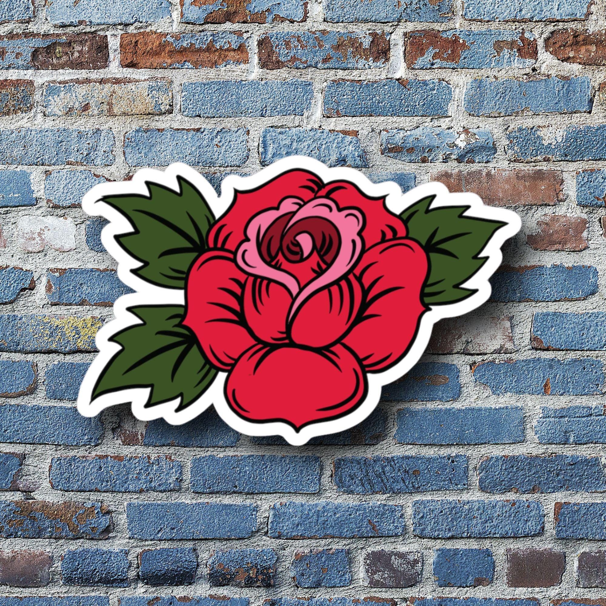 Sticker Sheets, Traditional Tattoo Style Red Rose With Green Leaves ...