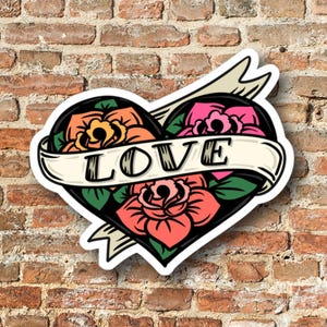 Tattoo Heart Stickers, Love Heart Sticker, Romantic Decal, Valentine&#39;s Day Decor, Laptop Decal, Water Bottle Sticker