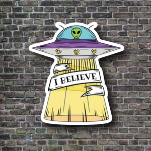 Sticker Sheet, UFO Alien &#39;I Believe&#39; Kiss-Cut Stickers, Alien Lover Gift, Laptop Sticker, Planner Decor, Scrapbook Supplies