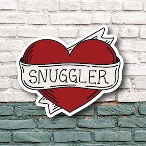 Heart Snuggler Kiss-Cut Stickers, Traditional Tattoo Style, Love Stickers, Laptop Decals, Scrapbooking Supplies, Romantic Sticker,
