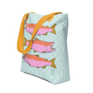 Lachs Tragetasche - Angeln Geschenk - Fisch Einkaufstasche - Größe: 15 "x 15"