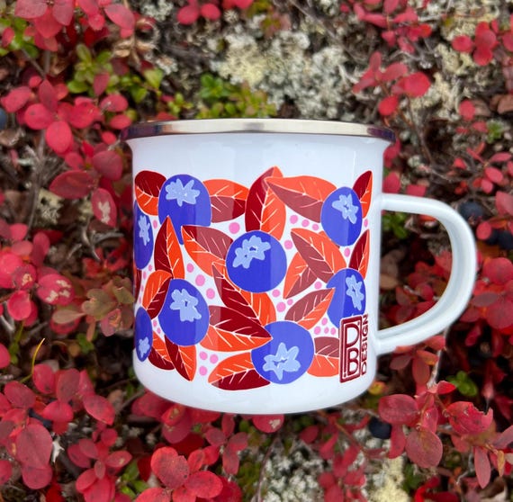 Hand Drawn Blueberry Design - 12 oz Enamel Mug - Perfect for Outdoor Adventures