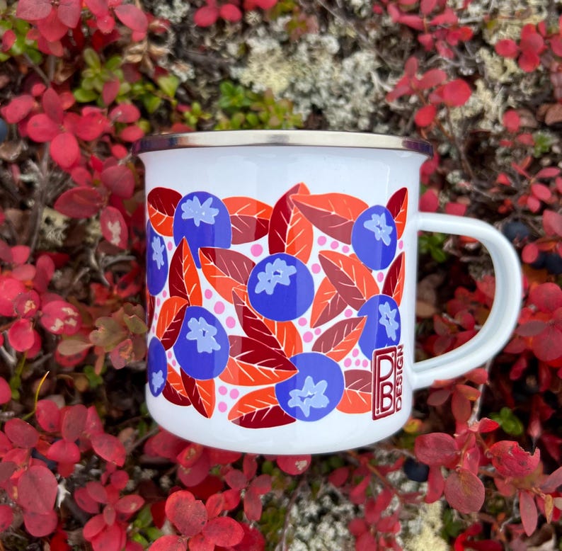 Hand Drawn Blueberry Enamel Mug - 12 oz - Paige Brady Design - PB Design