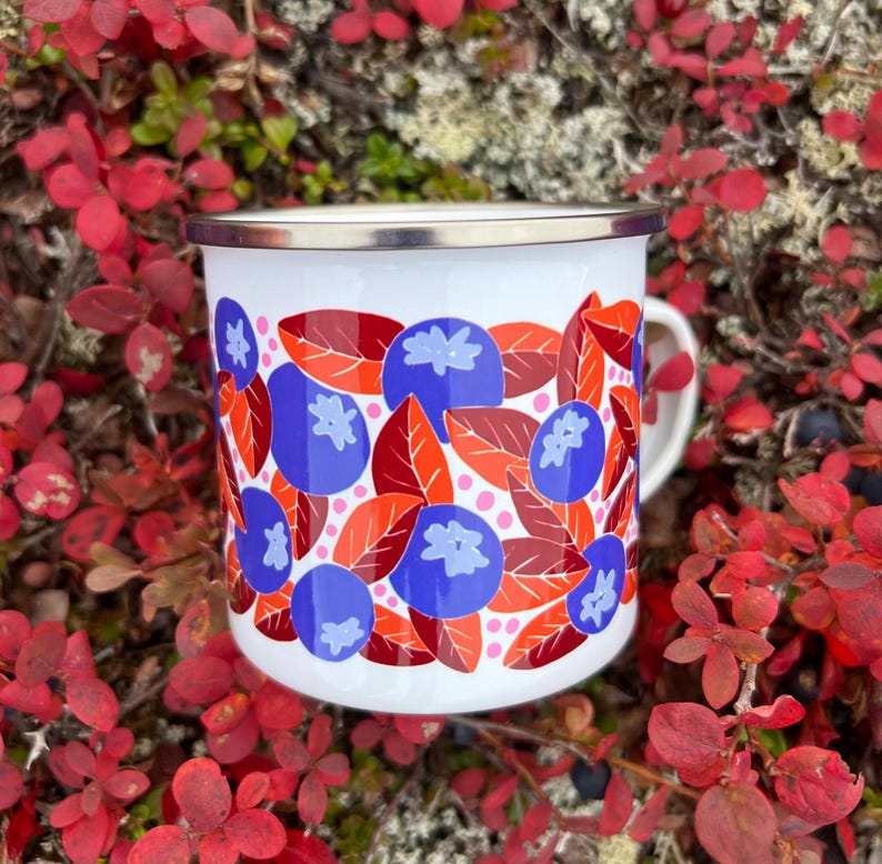 Hand Drawn Blueberry Enamel Mug - 12 oz - Paige Brady Design - PB Design