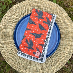 Raven Cloth Napkins – Set of 4 | 100% Cotton | 18x18 Inch | Hand-Drawn Alaska Bird Design | Reusable Table Linens