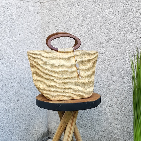 Borsa in rafia all'uncinetto, borsa in rafia, borsa a mano in