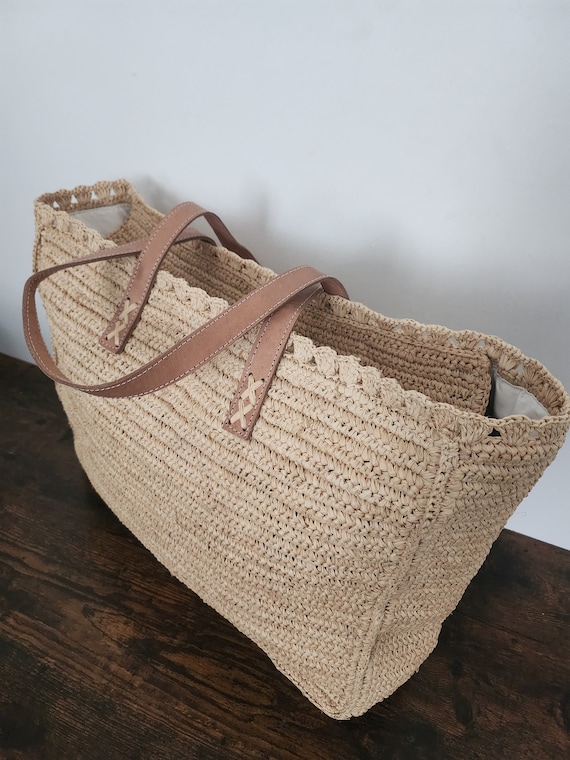 Sac Cabas Raphia, sac raphia, sac raffia, sac à main raphia, sac en paille, sac d'été, sac de plage, sac osier, sac de voyage, sac en raphia