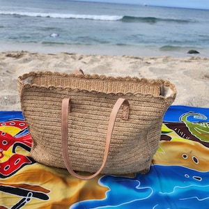 Sac Cabas Raphia, sac raphia, sac raffia, sac à main raphia, sac en paille, sac d'été, sac de plage, sac osier, sac de voyage, sac en raphia