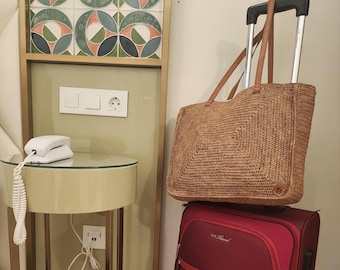 Bolso de viaje de rafia, bolso de mano, bolso de vacaciones para mujer, bolso para el aeropuerto, bolso de viaje de verano, rafia hecha a mano, bolso de rafia, bolso de verano