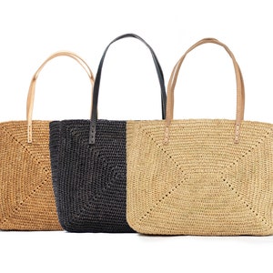 Raffia-Tasche, Raffia-Einkaufstasche, Sommertasche, Strandtasche, gehäkelte Raffia-Tasche, Strandtasche, Strohtasche, Korbtasche, Raffia-Tasche