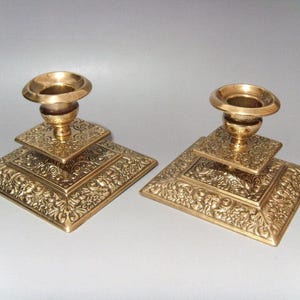 Vintage Ornate Brass Candlestick Holders: Oriental Faces, Fleur De Lys