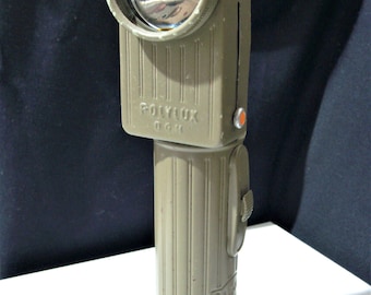 Vintage German DAIMON Morse Code Flashlight - Olive Green Metal with Color Filters