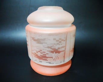 Lampadario a sospensione vintage originale Art Déco degli anni '20-'30 con paralume in vetro satinato color rosa pesca.
