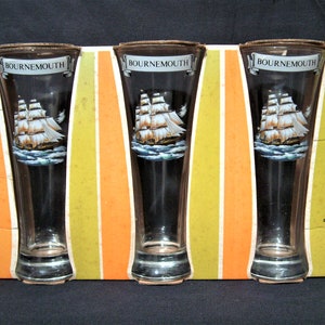 Retro 1980s NOS LUMINARC Bournemouth Sailing Ship Drinking Glasses x3 MARTIGUES 33cl vintage