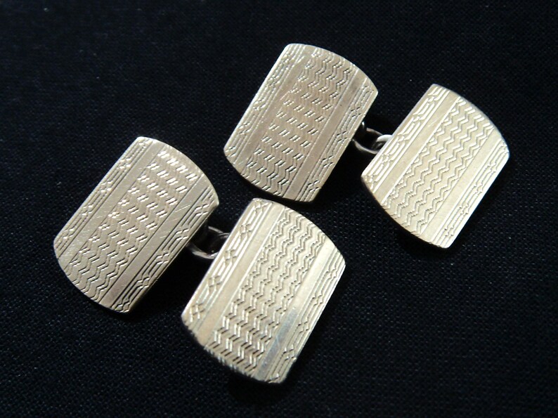 Vintage 9ct Gold on Silver Chain Link Cufflinks – Art Deco Engine ...