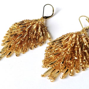 GOLD FRINGE EARRINGS-Fringe Beaded Earrings-Tassel Earrings-Seed bead Earrings-Prom Earrings-Golden beaded Earrings-Sparkly Earrings Dangle