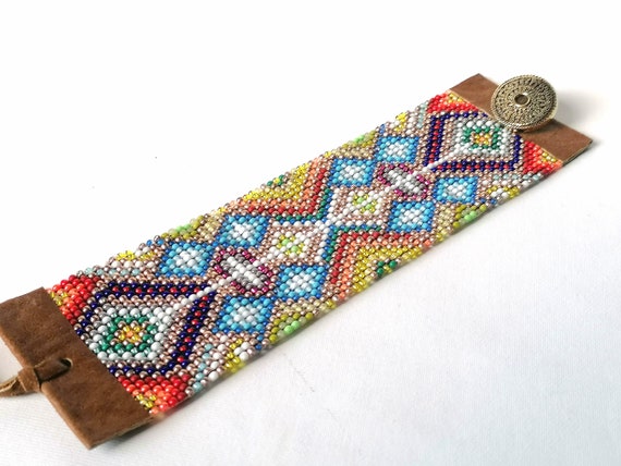 国内で当店のみ Croworld - Beaded Bracelet Eight-pointed Star Beaded Bracelet, Handwoven Loom Wristband