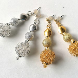 TRINITY BALL EARRINGS-Drop ball earrings-Ball earrings dangle-Ball earrings gold-Ball earrings silver-Trinity earrings-Minimalist earrings