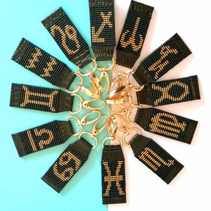 ZODIAC SIGNS KEYCHAIN-Horoscope keychain-Astrology gifts-Zodiac leather keychain-Zodiac keychain-Black gold keychain-Beaded charm keychain