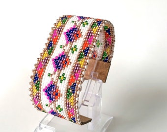 MEXICAN COLORFUL BRACELET-Aztec  beaded bracelet-Seed bead bracelet-Loom beaded bracelet-Multicolor bead bracelet -Native beaded bracelet