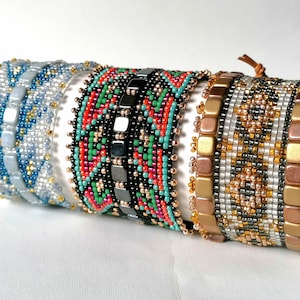 Southwest tribal beaded bracelet-Aztec beaded bracelet-Seed bead bracelets-Wide beaded bracelet-Native bracelet-Huichol beaded bracelet