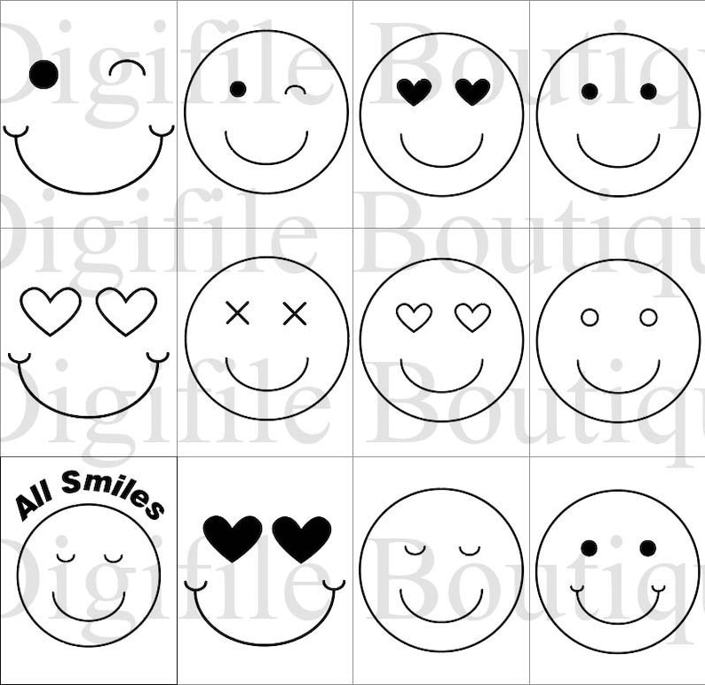12 Smiley Faces SVG File, Smiley Faces SVG Cricut Cut Files, Smiley