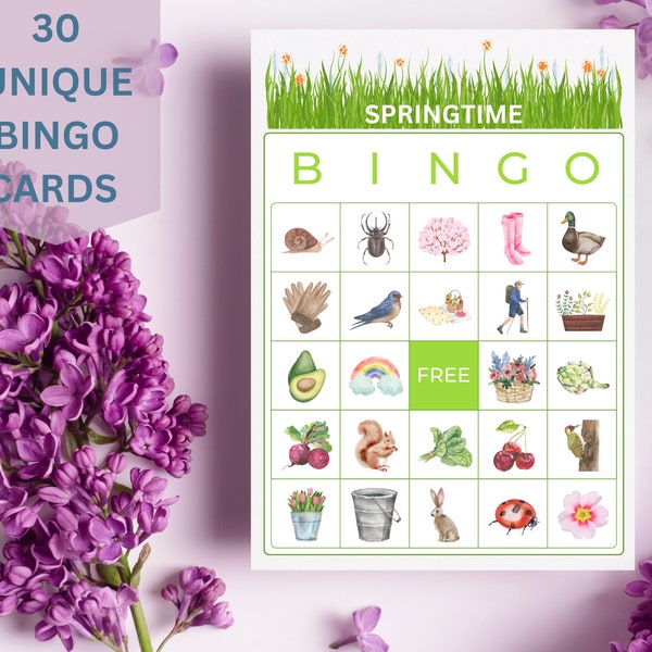 Printemps : 30 cartes de bingo de printemps, jeu de bingo de printemps, bingo de printemps, imprimable de printemps, bingo de printemps imprimable, activité de printemps pour enfants