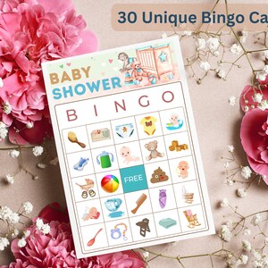 30 Baby Shower Bingo Cards, Baby Bingo, Prefilled Baby Bingo Game, Baby Shower Bingo, Printable Baby Shower Bingo Game, Baby Shower Ideas