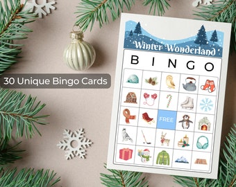 Winter Wonderland Bingo: 30 Unique Cards, Holiday Party Game (Printable)
