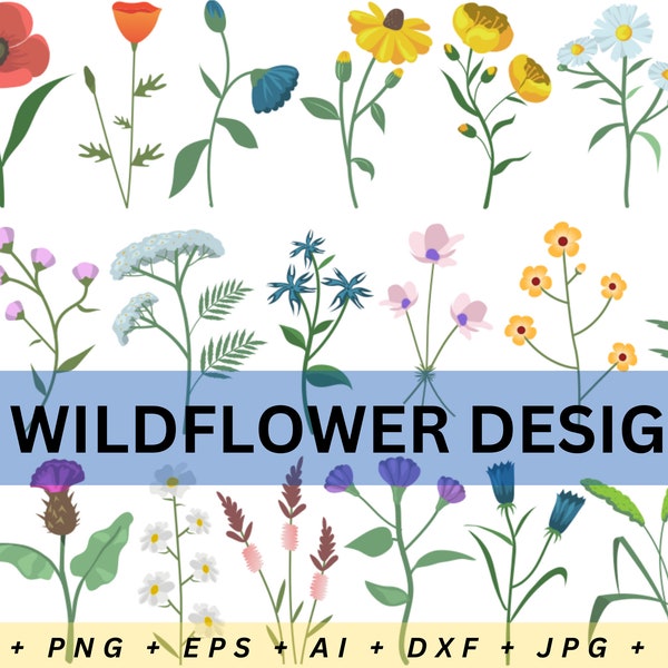 Flower svg, Sunflower svg, Wildflower svg, Wild Flower svg, Wildflowers svg, Botanical svg, Svg Files for Cricut, Cricut, Silhouette, png