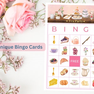 Tea Party Bingo Cards: 30 Printable Bingo Cards; High Tea Party Activity; Birthday Game; Bridal Shower; Kids Tea Party; Digital PDF Download
