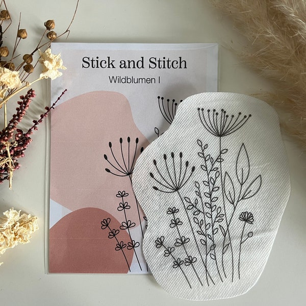 Stick and Stitch - Wildblumen I  Stickvorlage auf Stickvlies, wasserlöslich und selbstklebend