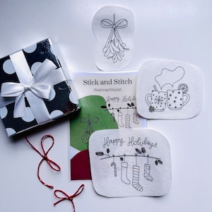 Stick and Stitch Set - Weihnachtszeit Set Stickvorlagen auf Stickvlies, wasserlöslich und selbstklebend