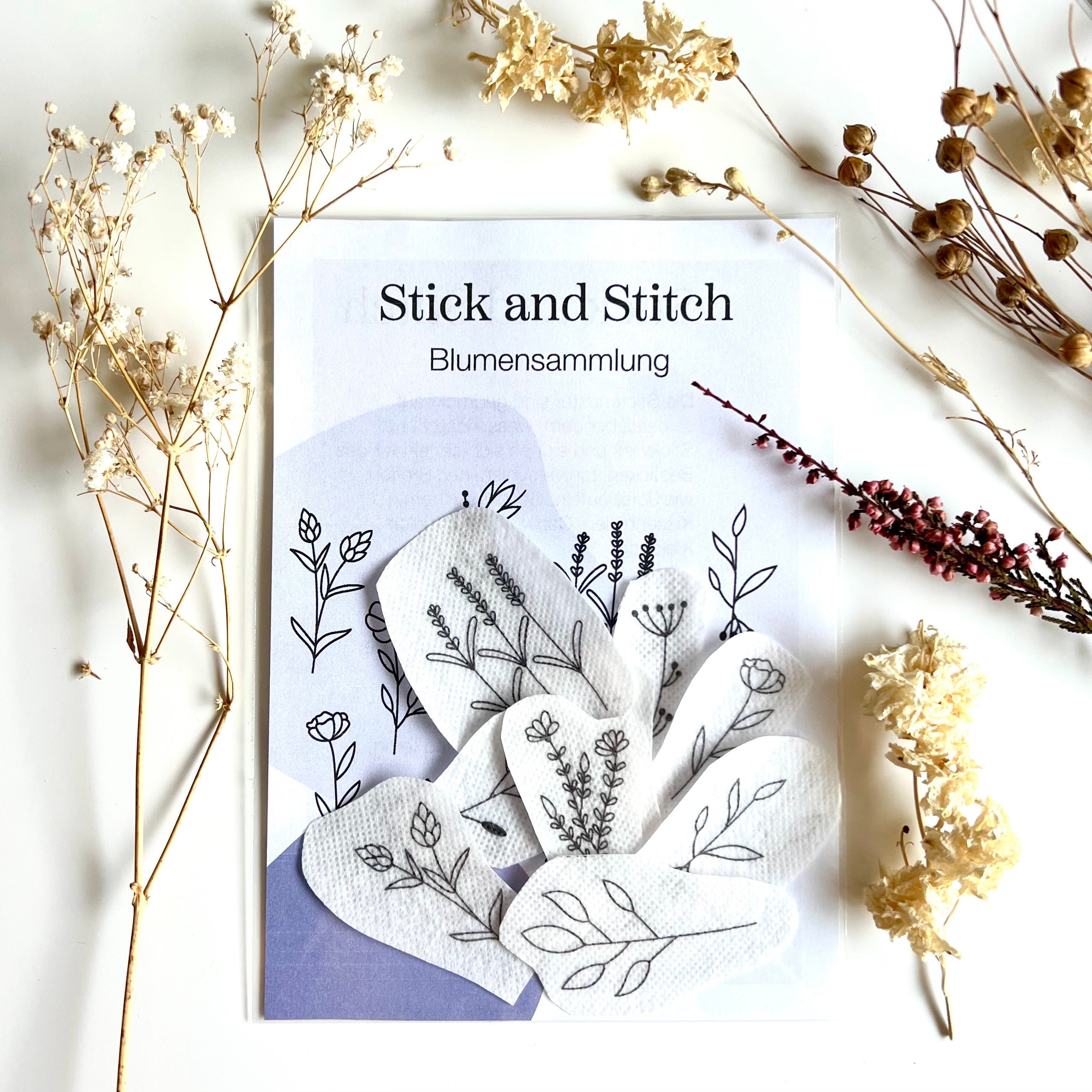 STICK AND STITCH Washaway Embroidery Kit Stabilizer Pack 7 Wildflower Bunch  and Border Rinse With Water Embroidery Backing Interfacing 