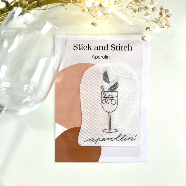 Stick and Stitch Aperolin for Aperol lovers Embroidery template on embroidery backing, water-soluble and self-adhesive