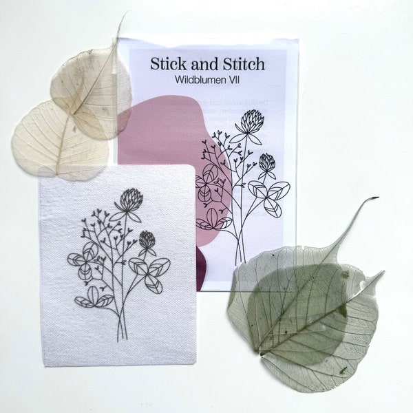 Stick and Stitch - Wildblumen VII Klee  Stickvorlage auf Stickvlies, wasserlöslich und selbstklebend