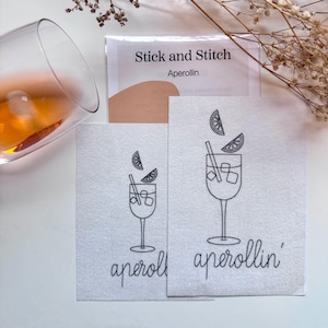 Aperolin Stick and Stitch per gli amanti dell'Aperol Modello da ricamo su supporto da ricamo, idrosolubile e autoadesivo