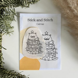 Stick and Stitch - Catmas Christmas Tree Cat, embroidery pattern on self-adhesive, water-soluble stabilizer embroidery