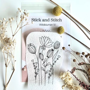 Stick and Stitch - Wildflowers IV Embroidery template on embroidery fleece, water-soluble and self-adhesive