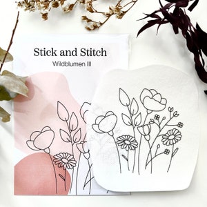 Stick and Stitch - Wildflowers III embroidery template on embroidery fleece, water-soluble and self-adhesive