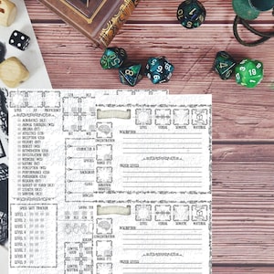 DND 5e Character Sheet Bundle, Inventory, Spell Cards, Session Notes and more, journal, (PDF)