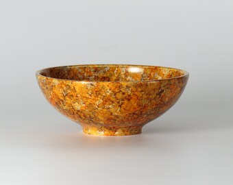 Colorfully dyed decorative and artistic wooden bowl, hand turned, hand made, orange and black, 7 1/16 inch diameter