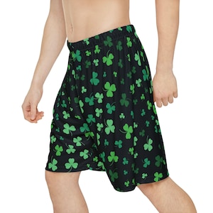 Clover Shorts St. Patrick&#39;s Day Shorts Green & Black Basketball Shorts Floral Elastic Waist Shorts Irish Shorts St. Patrick&#39;s Day Loungewear