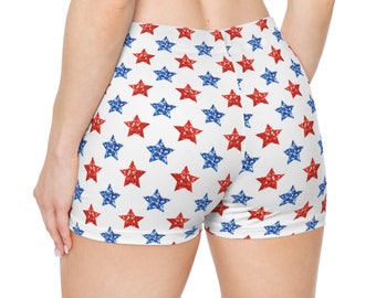 Pantaloncini Star Booty: pantaloncini da yoga e palestra rossi, blu e patriottici