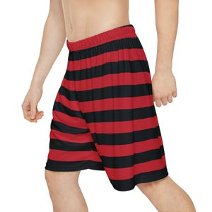 Red and Black Striped Gothic Shorts, Elastic Waist
