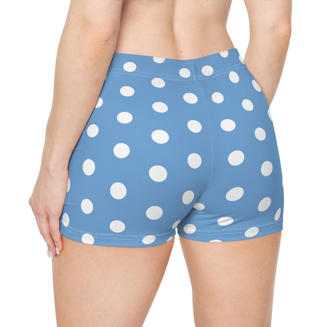 Light Blue Polka Dot Booty Shorts Womens Blue And White Shorts Retro 