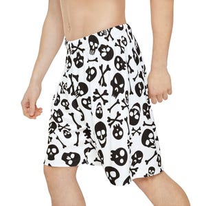 Skull & Bones Shorts Men&#39;s Gothic Shorts Halloween Shorts Black And White Skull Shorts Men&#39;s Clothing Gift Idea
